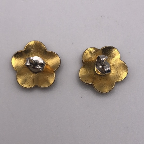 VTG Purple Background Floral Enamel Earrings Cloisonné Yellow Green Blue - Picture 9 of 9